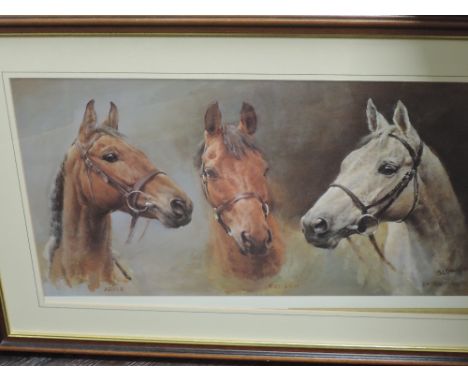 S L Crawford, (contemporary), after, a print, horse study Arkle Red Rum Desert Orchid, 36 x 62cm, mounted framed and glazed, 