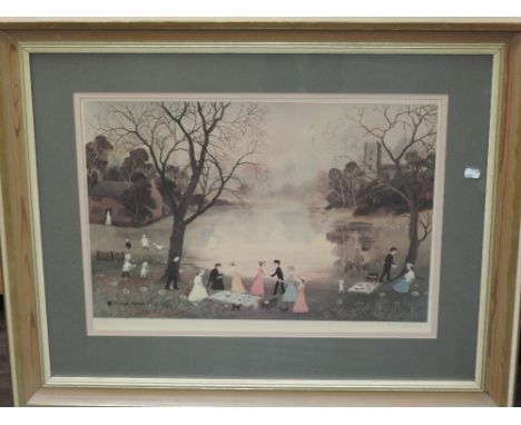 Helen Layfield Bradley, (1900-1979), after, a print, Our Picnic, signed, 42 x 60cm, mounted pine framed and glazed, 75 x 92cm