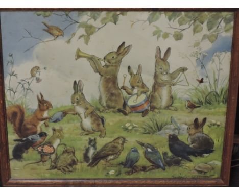 Margaret Winifred Tarrant, (1888-1959), after, a print, Wandering Minstrel, attributed verso, 44 x 52cm, oak framed and glaze