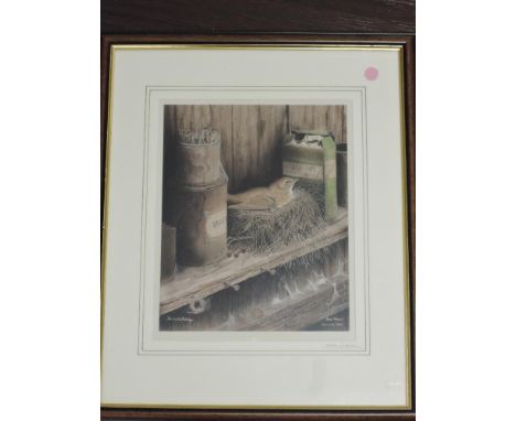 Brian Winstanley, (contemporary), after, a print, Song Thrush Grandad's Shed, signed, 27 x 21cm, mounted framed and glazed, 4