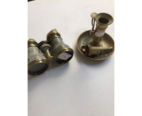 OPERA GLASSES AND BRASS CHAMBER STICK    C
