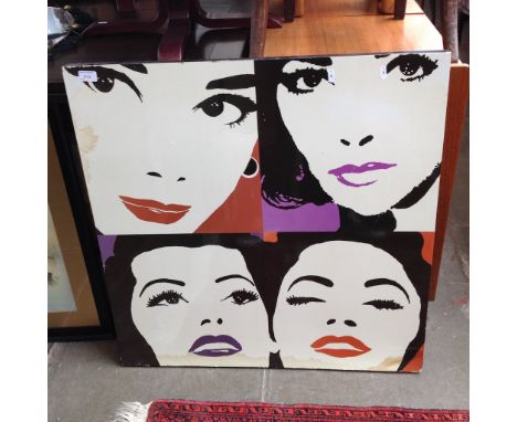 A POP ART STYLE PRINT ON BOARD DEPICTING AUDREY HEPBURN   H81CM W80CM