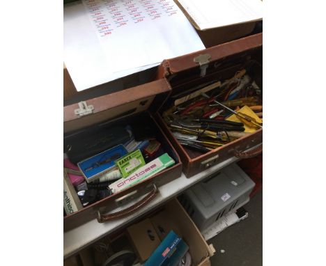 2 LEATHER BRIEFCASES WITH TOOLS ETC