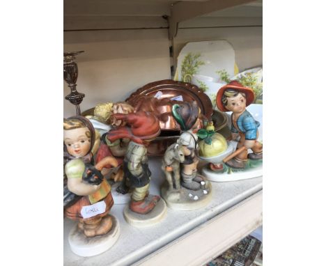 COPPER DISH AND SOME BROKEN HUMMEL FIGURES     C4