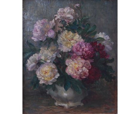 Attributed to Henry Barrett Carpenter - Still life with flowers in a vase, oil on canvas, signed with monogram lower right, i