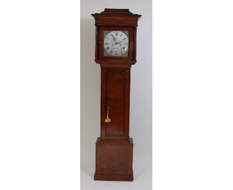 Philip Allen of Macklesfield - a circa 1800 oak and mahogany crossbanded longcase clock, the 6¼" square brass dial having sil