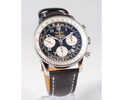 A gents Breitling Navitimer steel cased chronograph, circa 2008, having a signed black dial with triple subsidiary dials, dat