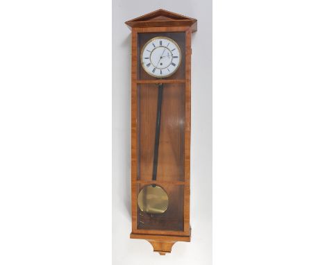 A circa 1900 walnut cased Vienna wall clock, having architectural case, white enamel dial with Roman numerals, eight day weig