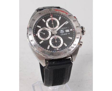 A gents Tag Heuer steel cased Formula 1 calibre 16 chronometer, circa 2016, the signed black dial having three subsidiary dia