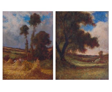 Percy Leslie Lara (1870-1950) - Pair; Haystacks and The Hay-cart, oil on canvas, signed lower left and lower right, 45 x 35cm