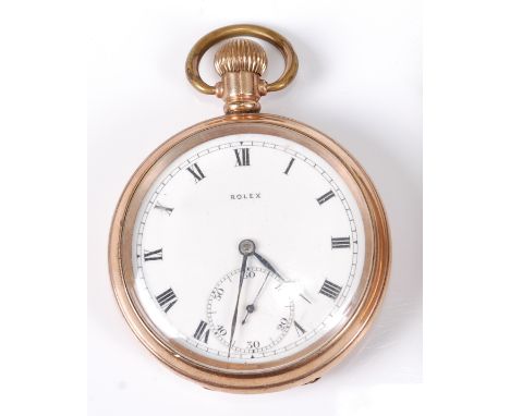 A gents Rolex gold plated pocket watch, having signed white enamel dial, subsidiary seconds dial, with Rolex fifteen jewel ke