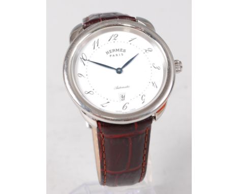 A gents Hermès of Paris Arceau steel cased automatic wristwatch, having a signed white enamel dial, date aperture at 6 o'cloc