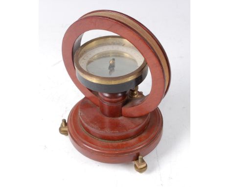 A Victorian mahogany Tangent Galvanometer, having silvered scale and mirrored platform, unsigned, h.23cm