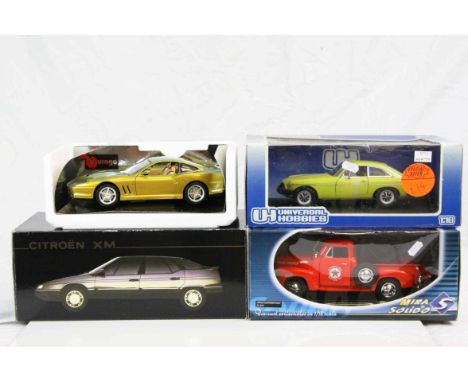 Four boxed diecast models to include 1:18 Solido Citroen XM (8501) and Chevrolet 53 Depanneuse Texaco (8134), Standox Ferrari