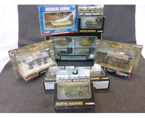 Eight boxed Corgi military diecast models to include 3 x Showcase Collection Fighting Machines The Falklands War &amp; D-Day 