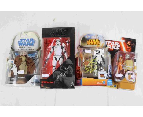 Star Wars Autographs - Four carded Hasbro figures signed by the actors to include The Black Series First Order Storm Trooper,