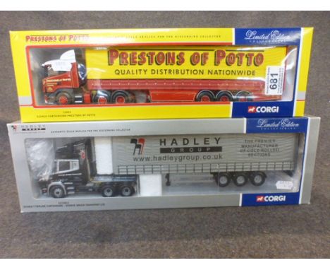 Two boxed ltd edn 1:50 Corgi models to include CC12812 Scania T Topline Curtainside George Green Transport Ltd and 76404 Scan
