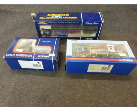 Three boxed Corgi 1:50 ltd edn models to include CC12508 Atkinson Borderer Flatbed Trailer &amp; Pipes Load Killingbeck Trans
