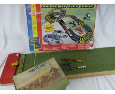 Boxed Chad Valley Escalado with 10 horses and race track on board plus boxed Artin Road Racing Double Fly-Over Chase
