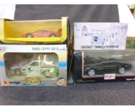 A collection of various diecast models to include 4 x boxed Burago 1:43 Fiat Bravo, 1:24 Citroen 15 and Ford Capri, 1:25 Peug
