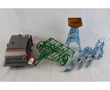 Metal kit built of high standard aerator tractor in grey &amp; red approx. 33cm x 19cm, 2 x tractor furrows (light blue &amp;