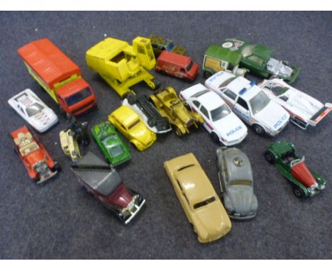 Collection of diecast and plastic play worn models to include Dinky, Corgi, Majorette, Lledo etc 