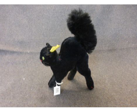 Original Steiff black cat soft toy with yellow tag and button, gd