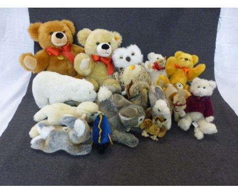 Various teddies to include 2 x modern Steiff Bobby Cosy Friends teddy bear, with button and tag to ear and Steiff chest tag, 