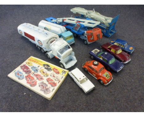A collection of eight loose playworn diecast vehicles featuring Dinky, Corgi and Matchbox featuring Corgi Major Tractor Unit 