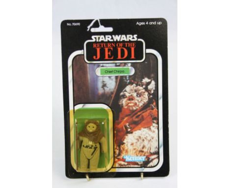 Star Wars - Original carded Kenner Return of the Jedi Chief Chirpa figure, punched, 77 back, discoloured bubble with a vg car