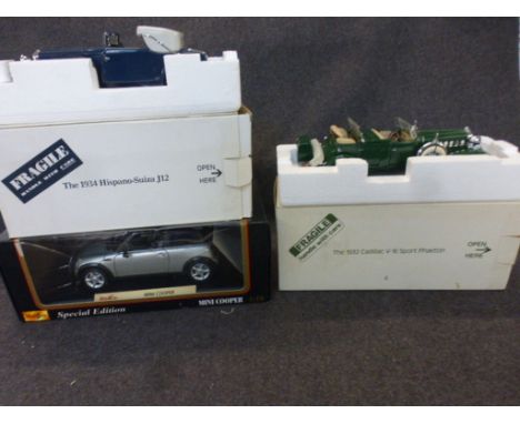 Five boxed diecast models to include 4 x Danbury Mint The 1934 Hispano-Suiza J12, The 1933 Pierce Silver Arrow, The 1932 Cadi