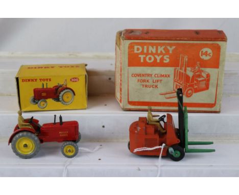 Two boxed Dinky diecast models to include 14C Coventry Climax Fork Lift Truck and 300 Massey Harris Tractor, some paint loss,