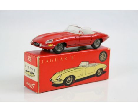 Boxed Tekno 926 Jaguar E Type diecast model in red with grey interior, diecast and windscreen excellent, box vg