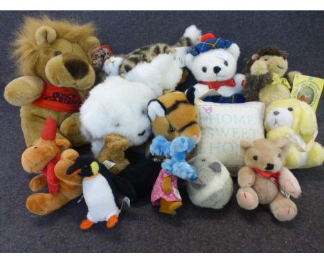 Group of soft toys to include a Steiff Cat Snuffi with tag