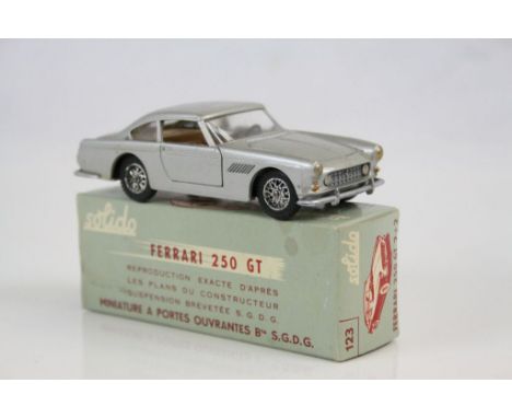 Boxed Solido Ferrari 250 GT 2+2 in silver with beige interior, diecast vg and box gd