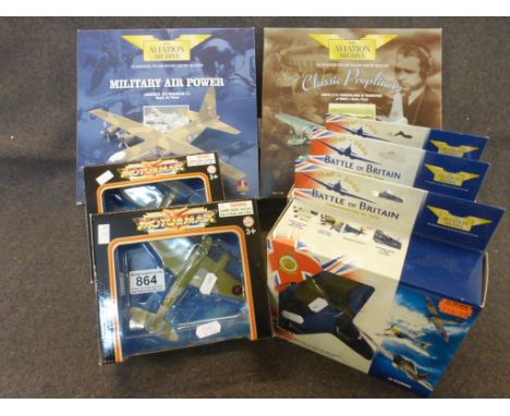 Seven boxed diecast models to include Motormax Classic Fighters x 2  (603151 variants), Corgi The Aviation Archive 3 x 1:72 B