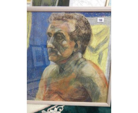 An unsigned pastel portrait of a man, 65cm x 70cm