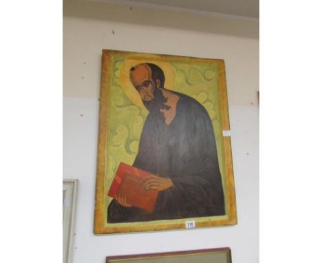 An oil on board portrait of a Saint, 75cm x 58cm