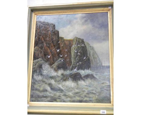 An oil on canvas, seascape off North Yorkshire coast, signed Cecil Gray, 1897, image 73cm x 61cm, frame 90cm x 77cm