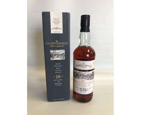 A bottle of Glendronach 18 year old, single malt Scotch whisky, bottle No.002810/92, distilled in 1974. 