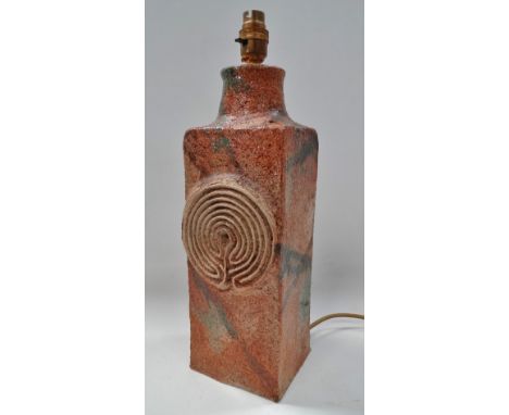 A Trecarne Pottery Mullion stoneware lamp base by Michel Roux in 'Garden Maze' pattern, height 36cm.