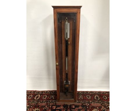 A marine style stick barometer by Baird &amp; Tatlock of London No.6724, with silvered temperature guage, brass thermometer g