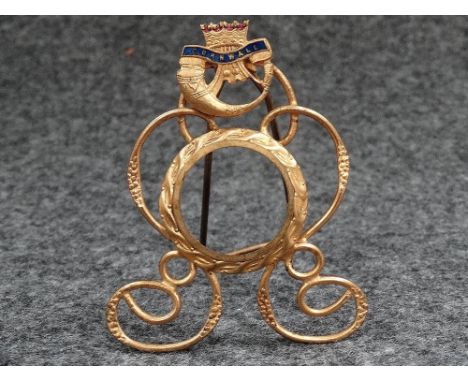 A miniature Cornwall Light Infantry photograph frame with circular 20mm aperture, height 6.5cm. 