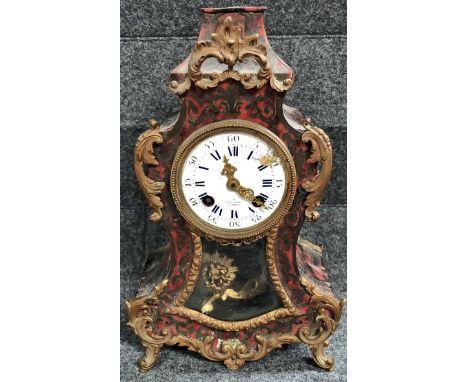 A French boulle style and gilt metal mounted mantle clock by Henry Marc of Paris with enamel dial, the movement marked H.Marc