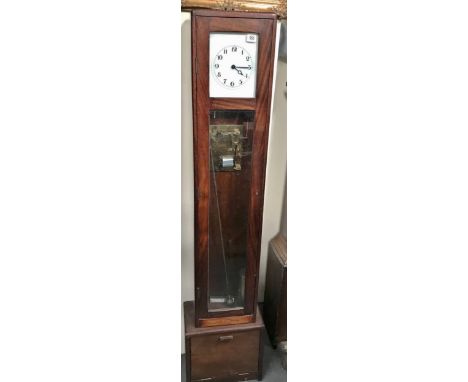 A mahogany cased floor standing electric clock, together with a box of parts, weight and pendulum, for restoration, height 17