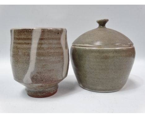 A Leach St Ives Pottery yunomi by Shigeyoshi Ichino, impressed personal and pottery seals, height 9.5cm, together with an ash
