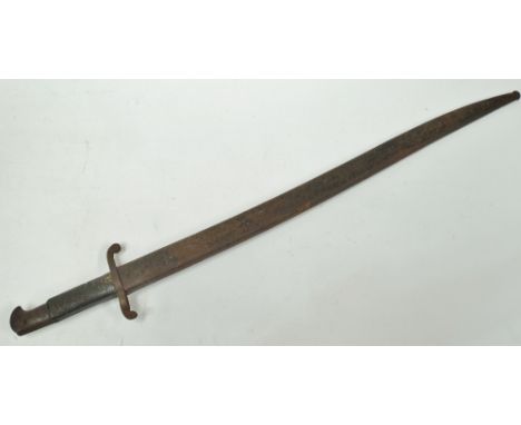 A British military issue bayonet with steel scabbard, the blade with arrow mark and stamped W1 and with crown mark and 22, le