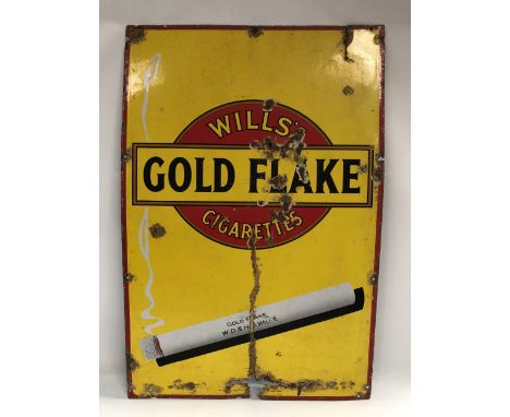 A good early 20th century enamel on metal advertising sign for 'WILLS' GOLD FLAKE CIGARETTES' and with a pictoral image of a 