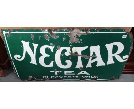 An antique enamel on metal sign 'NECTAR TEA IN PACKETS ONLY', 62 x 116cm.