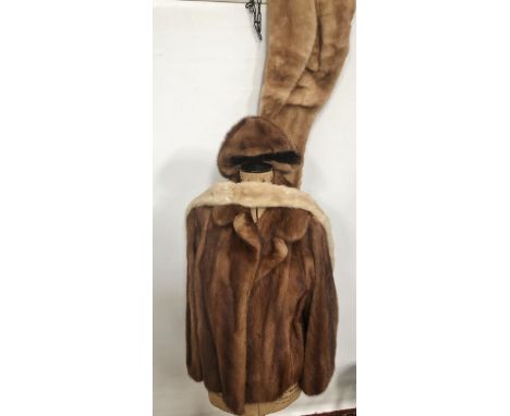 A ladies fur jacket by Mertons Altrincham, together with a fur stole, hat and scarf and other vintage clothing. 